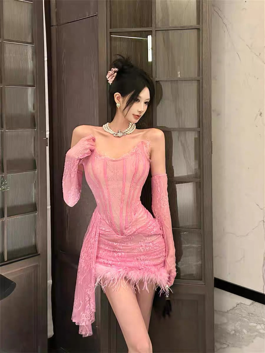 Black Lace Sheath Birthday Dress Short Evening Dress J8315