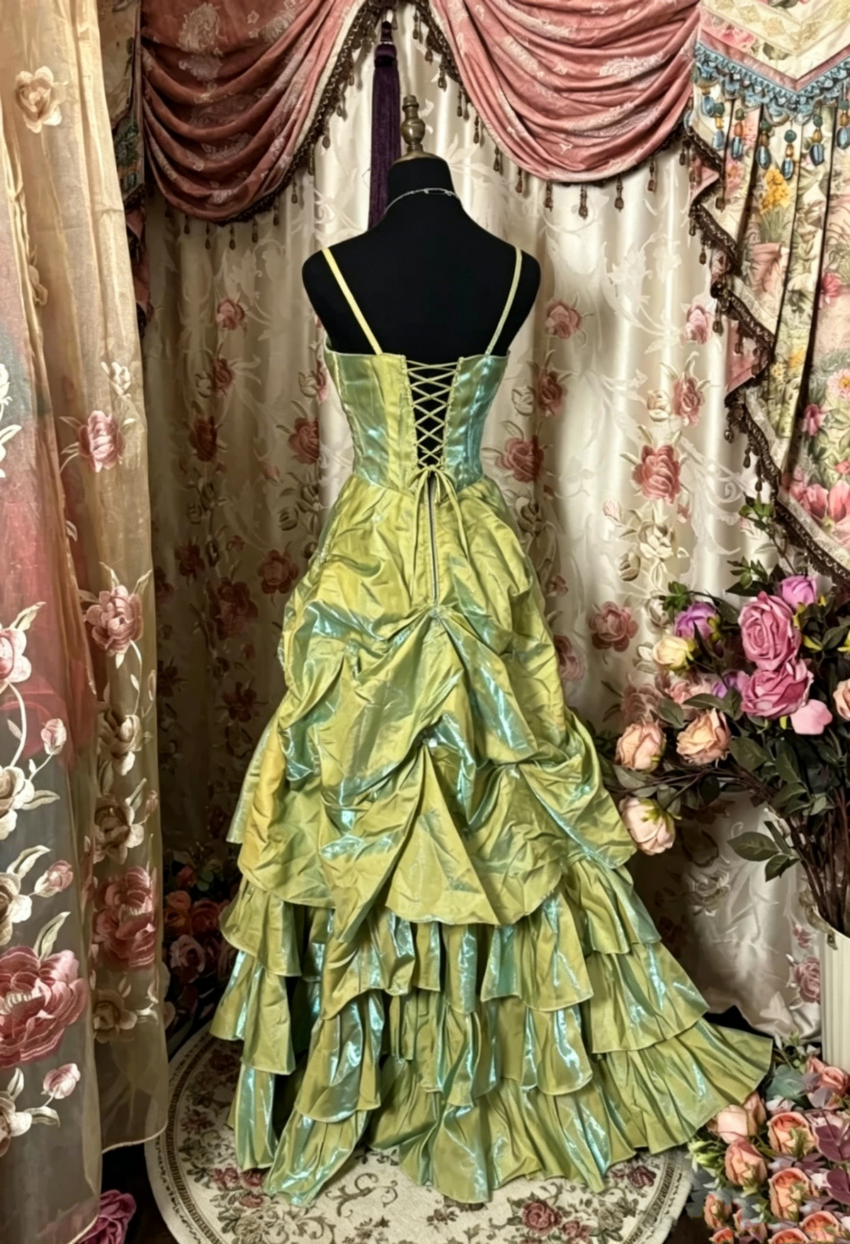 Green Long Prom Dresses Vintage Formal Party Dress J8476