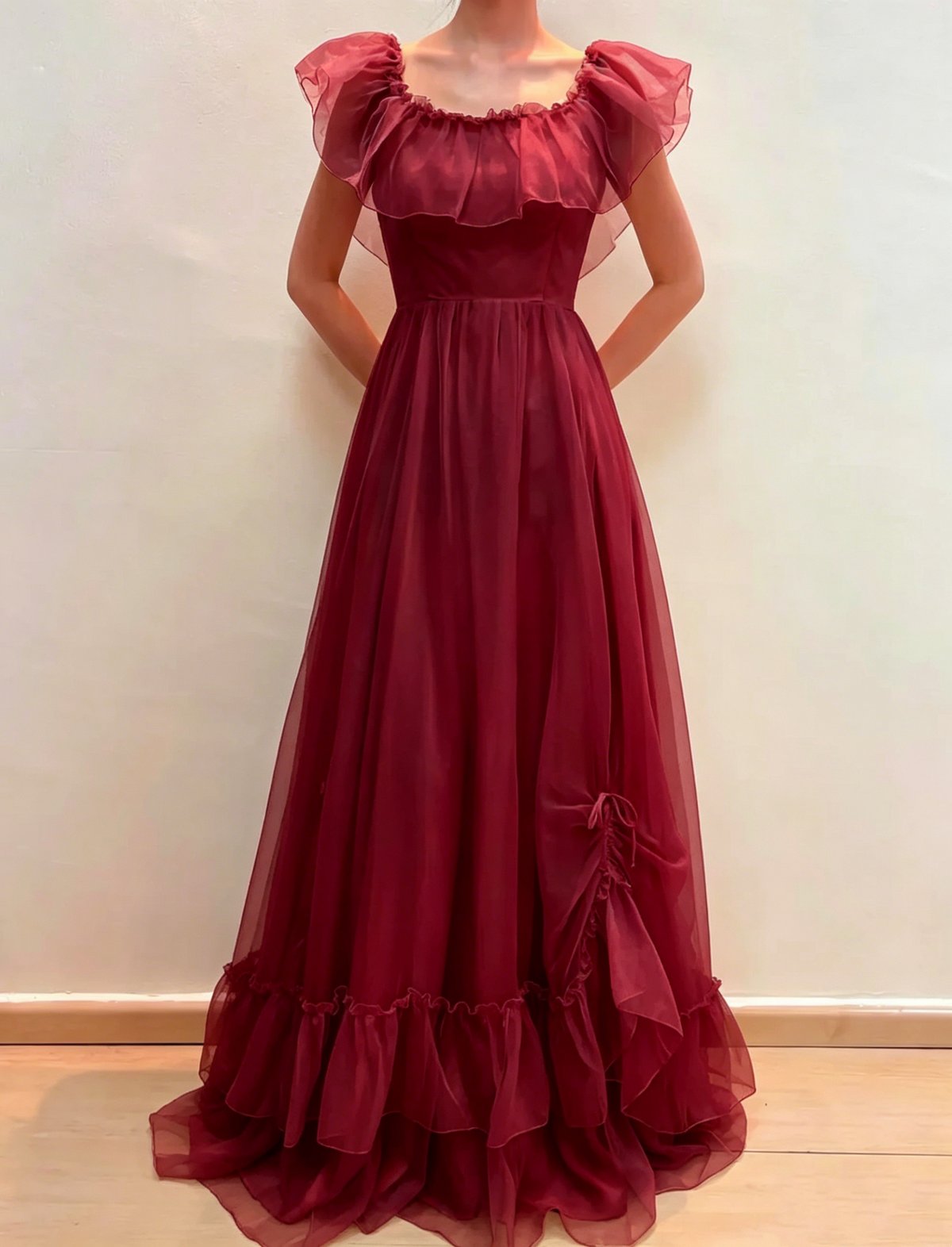 A Line Ruffle Vintage Wedding Dress A Line Bridal Dress J8579