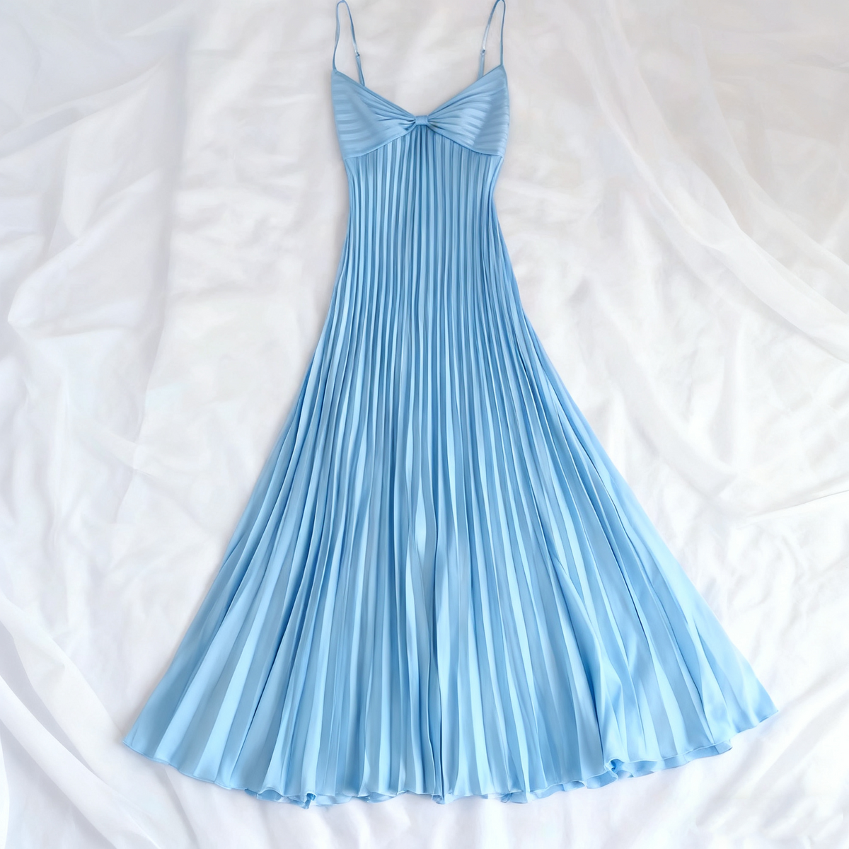 Champagne Spaghetti Straps Long Prom Dress Pleated Evening Dress J8604