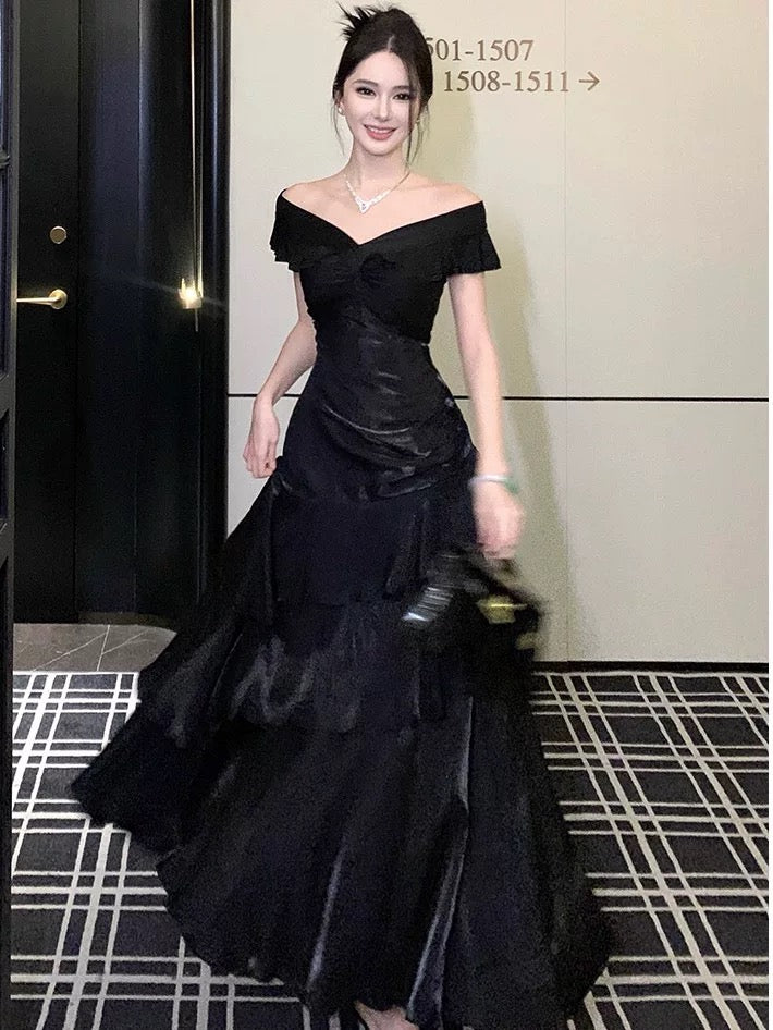 Off The Shoulder Ivory Long Prom Dress Layered Evening Dress J8606