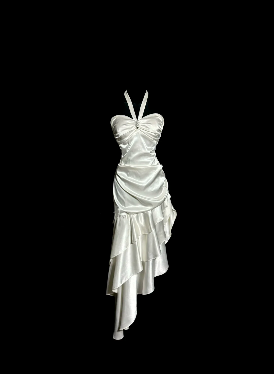 Ivory Ruffle Prom Dress Satin Formal Party Dress J8926