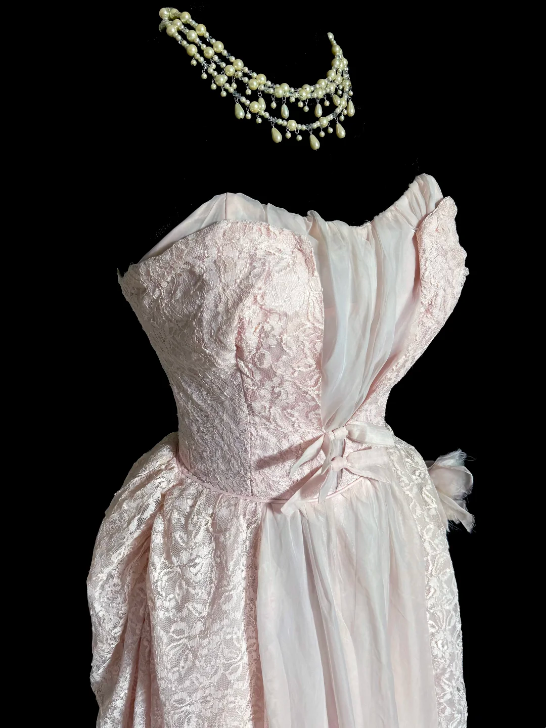 Strapless A-Line Pink Long Prom Dress Lace Evening Dress Birthday Dress