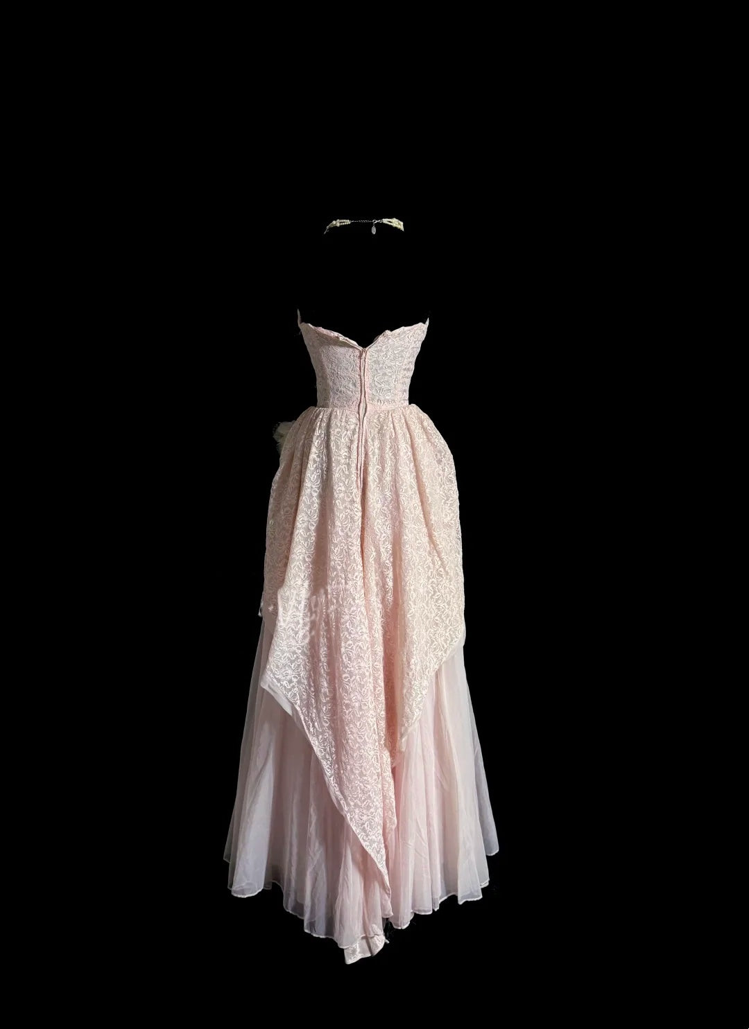 Strapless A-Line Pink Long Prom Dress Lace Evening Dress Birthday Dress