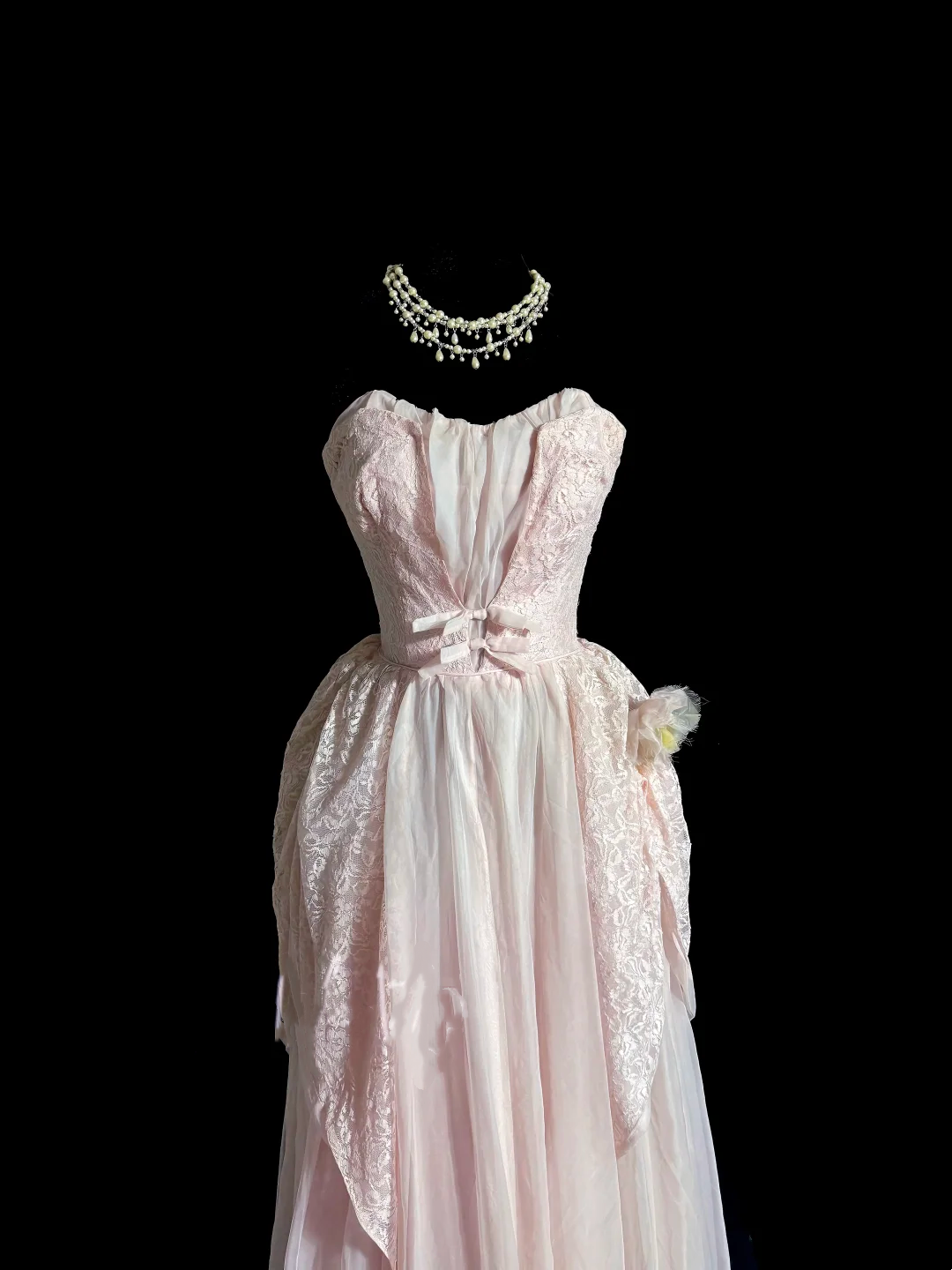 Strapless A-Line Pink Long Prom Dress Lace Evening Dress Birthday Dress