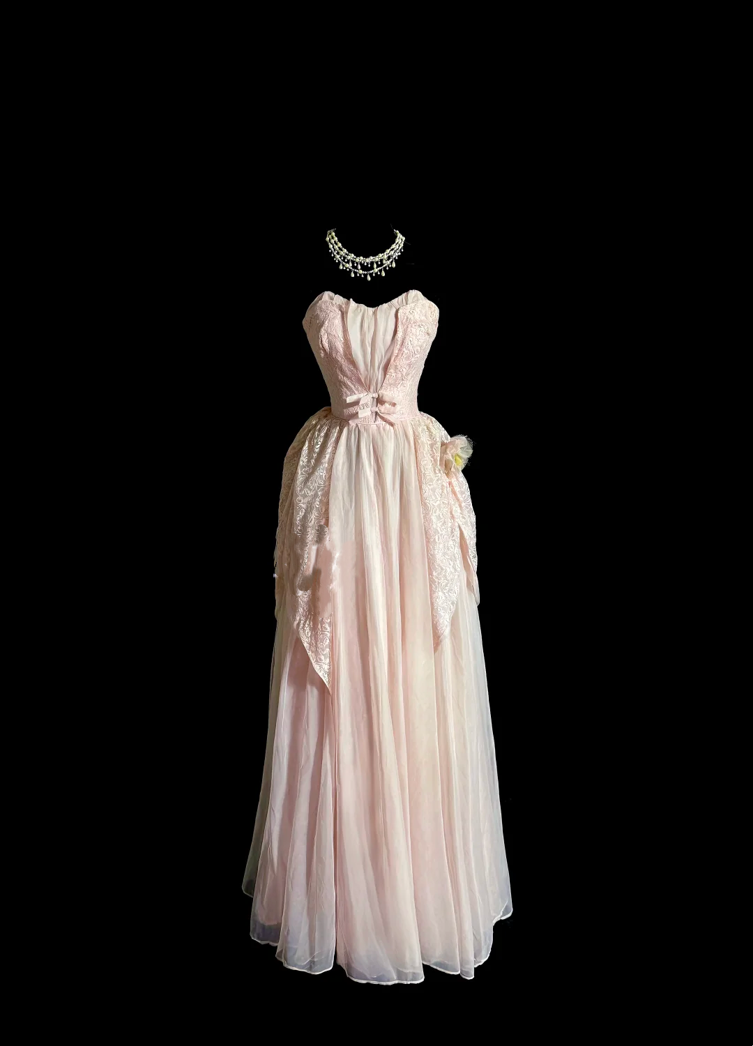Strapless A-Line Pink Long Prom Dress Lace Evening Dress Birthday Dress