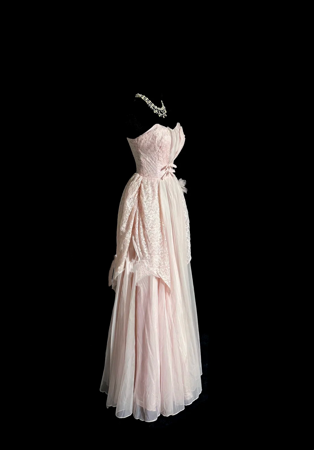 Strapless A-Line Pink Long Prom Dress Lace Evening Dress Birthday Dress