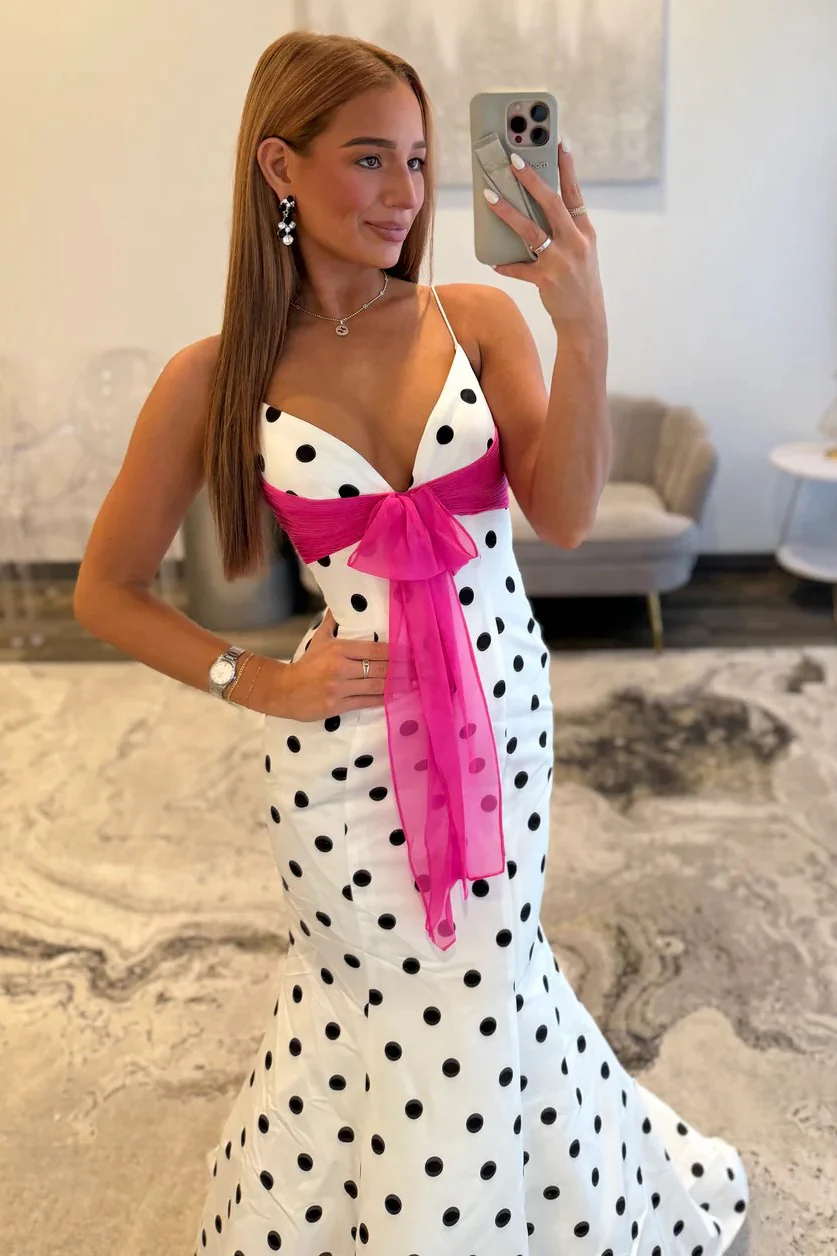 Thin Shoulder Straps Polka Dots Mermaid Prom Dress J8961