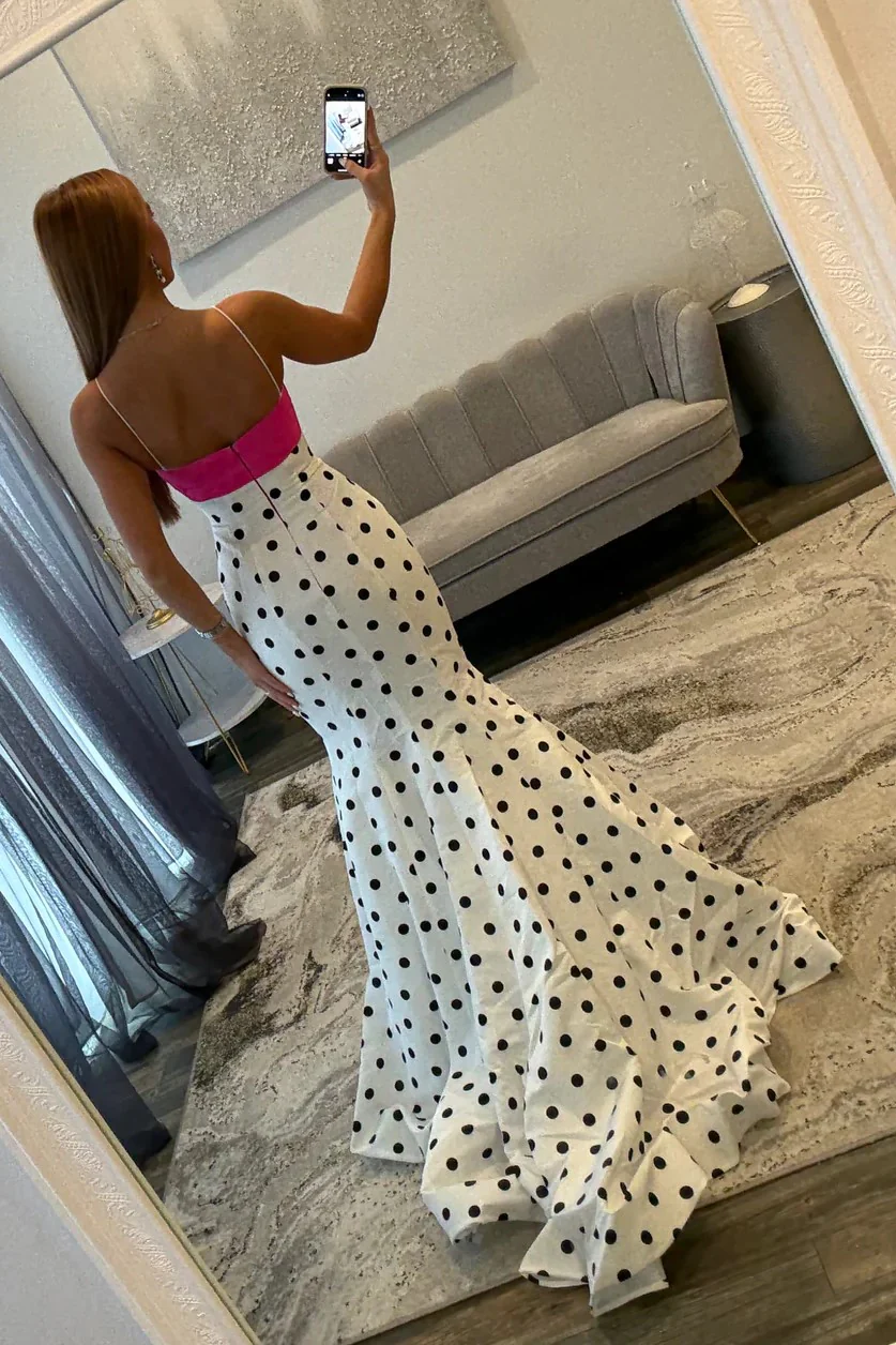Thin Shoulder Straps Polka Dots Mermaid Prom Dress J8961