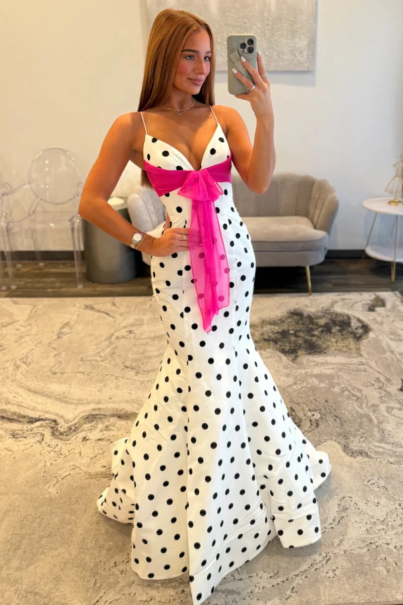Thin Shoulder Straps Polka Dots Mermaid Prom Dress J8961