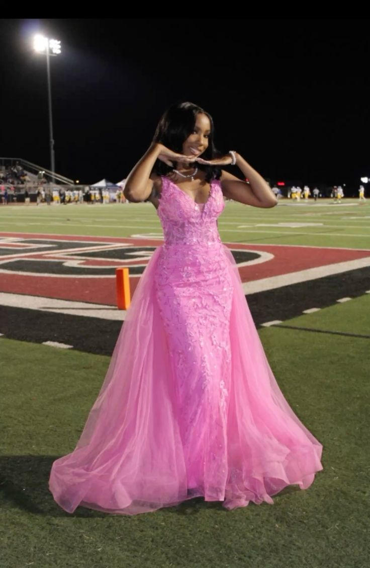 Pink Mermaid Applique Long Prom & Evening Dress
