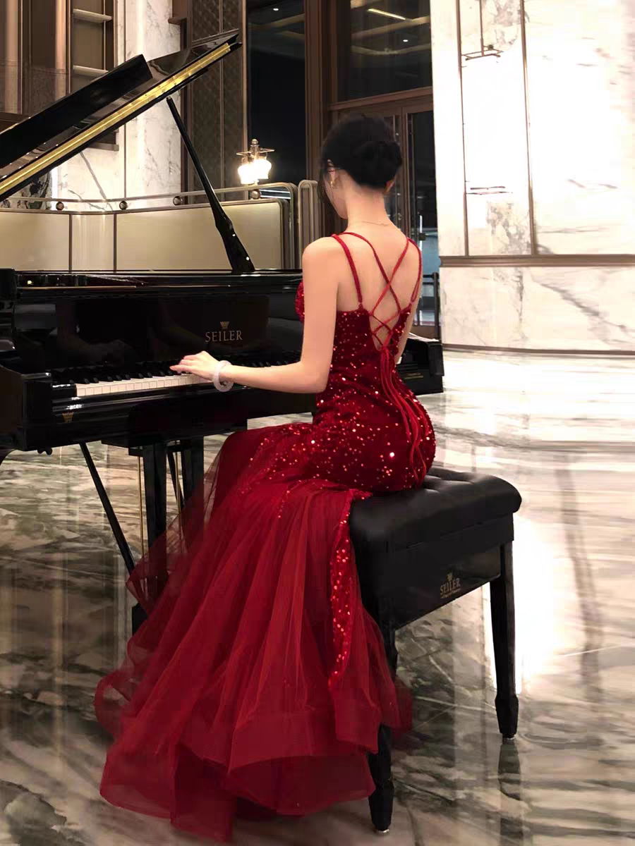 Red Sequin Evening Dress Sparkling Formal Prom Dress