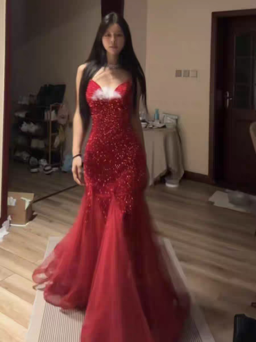 Red Sequin Evening Dress Sparkling Formal Prom Dress