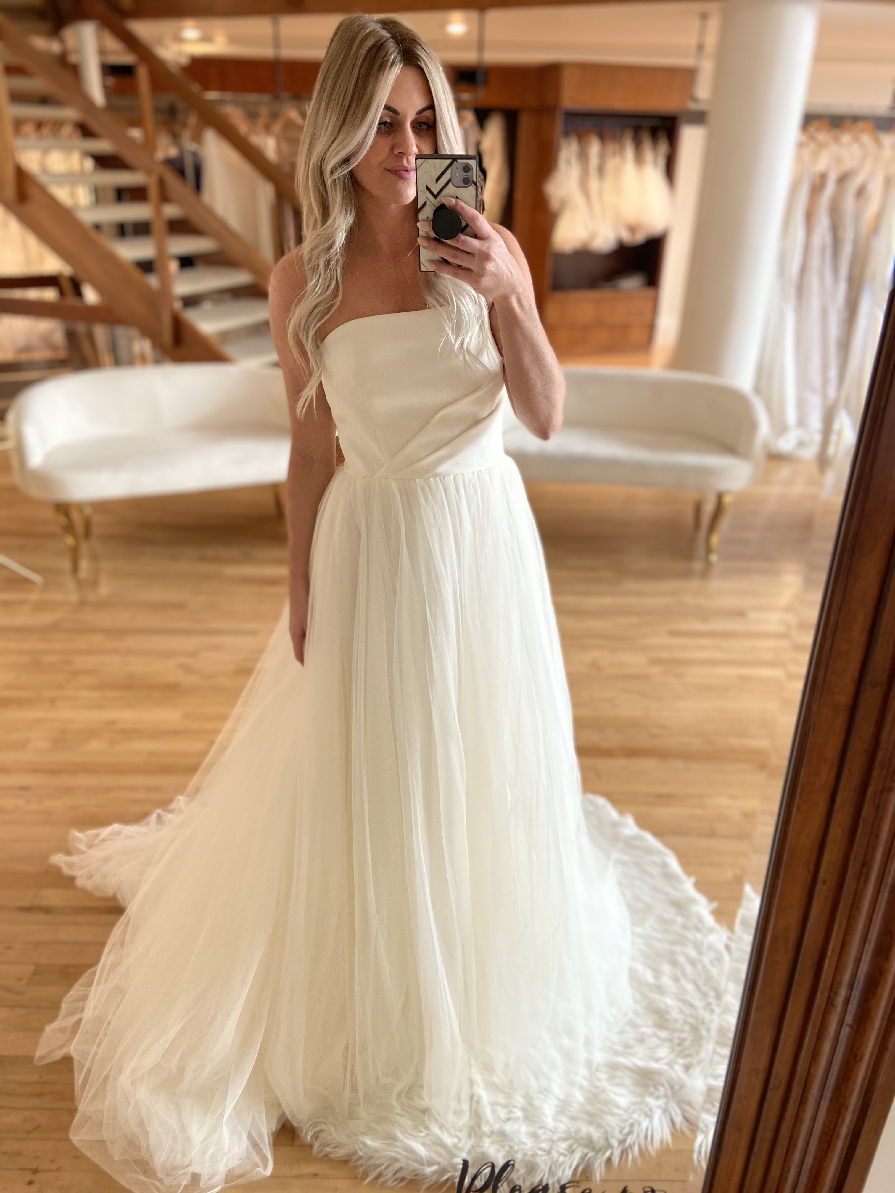 Strapless A-line White Prom Dress,White Engagement Dress