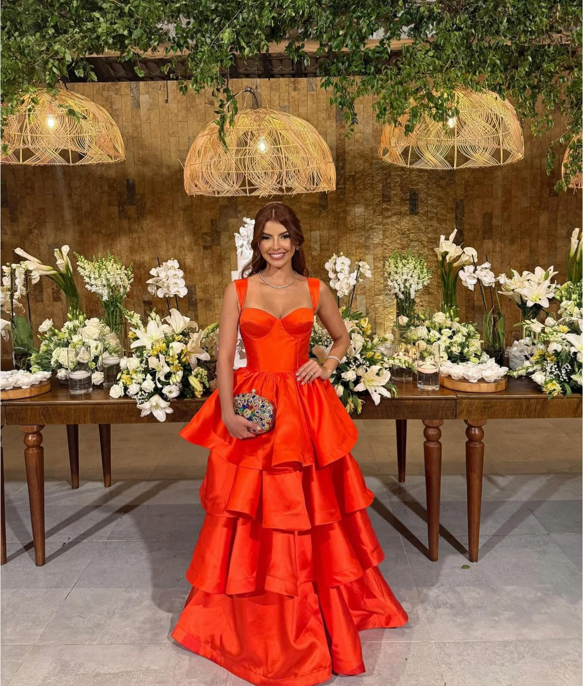 Layered A-Line Satin Evening Dress Wedding Guest Dress Prom Dress