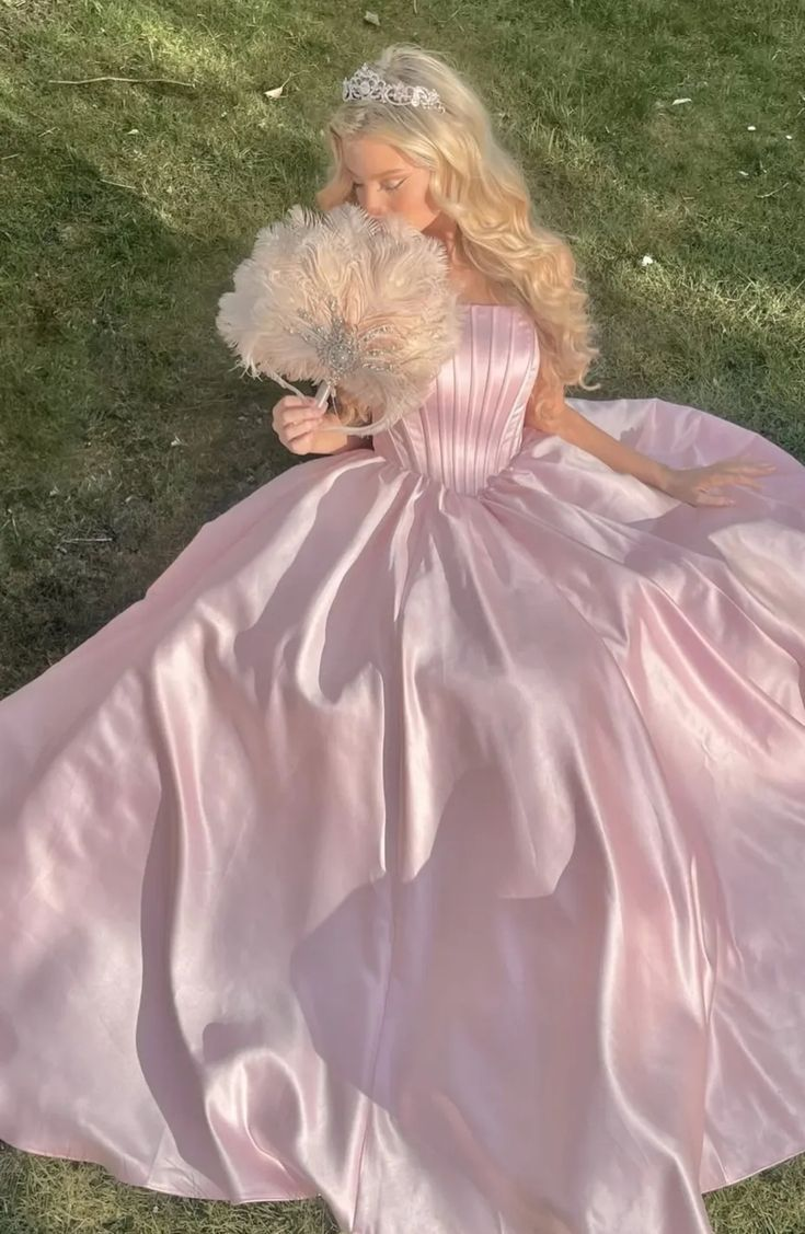 A-Line Pink Satin Prom Dress Princess Dress Birthday Dress