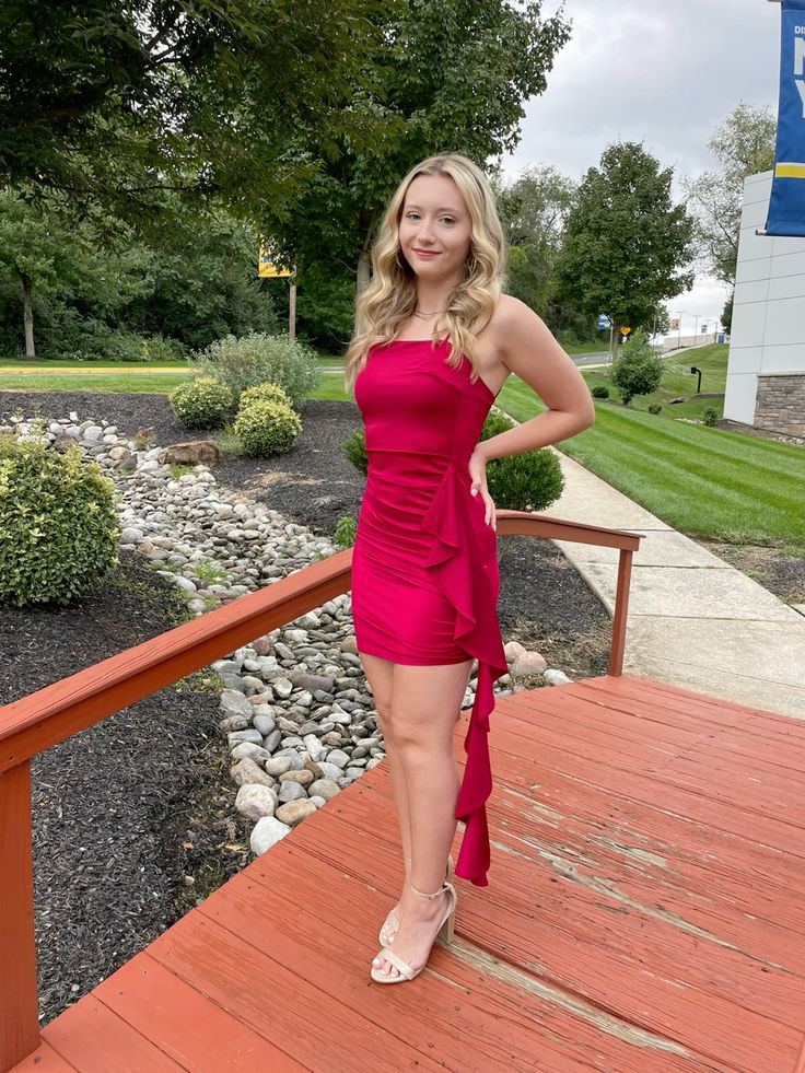 Strapless Sheath Red Short Prom Dresses Mini Homecoming Dress J9011