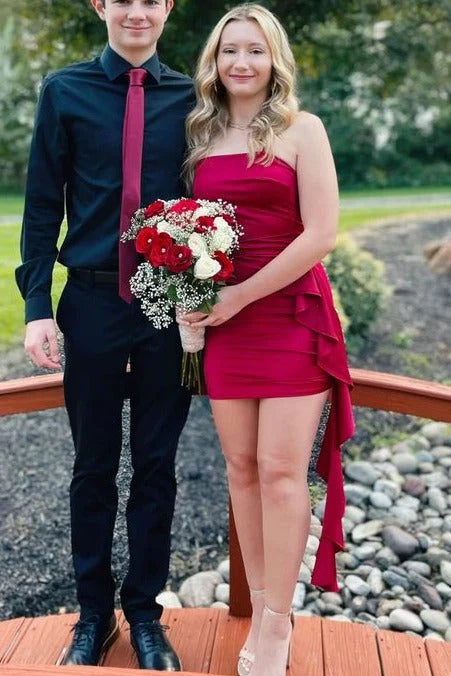 Strapless Sheath Red Short Prom Dresses Mini Homecoming Dress J9011