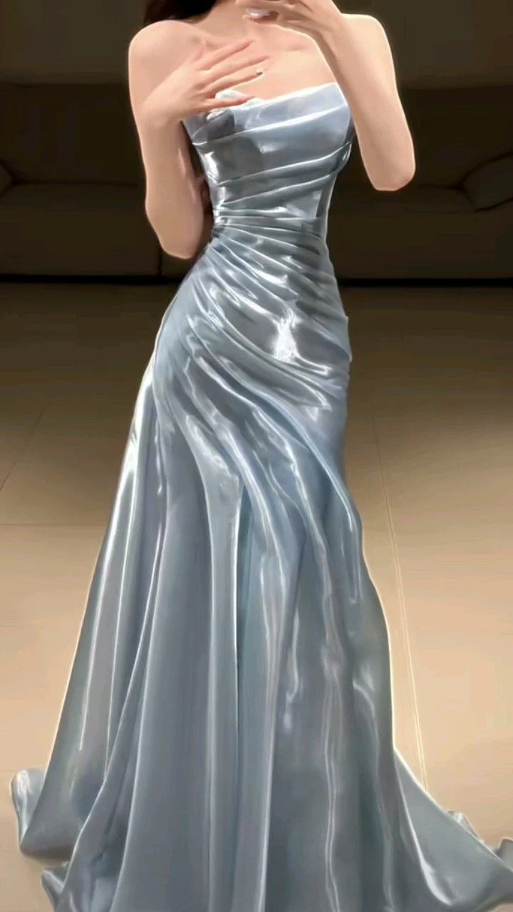 Strapless Pleated Long Prom Dress Formal Evening Dress