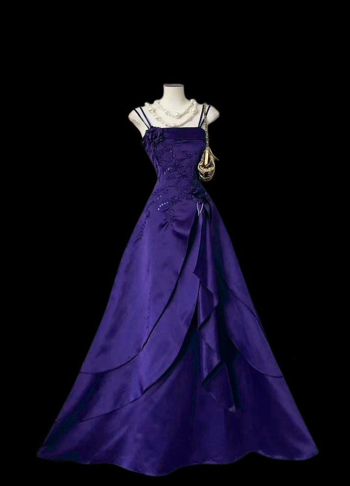 A Line Navy Blue Evening Dress Vintage Long Prom Dress J9020