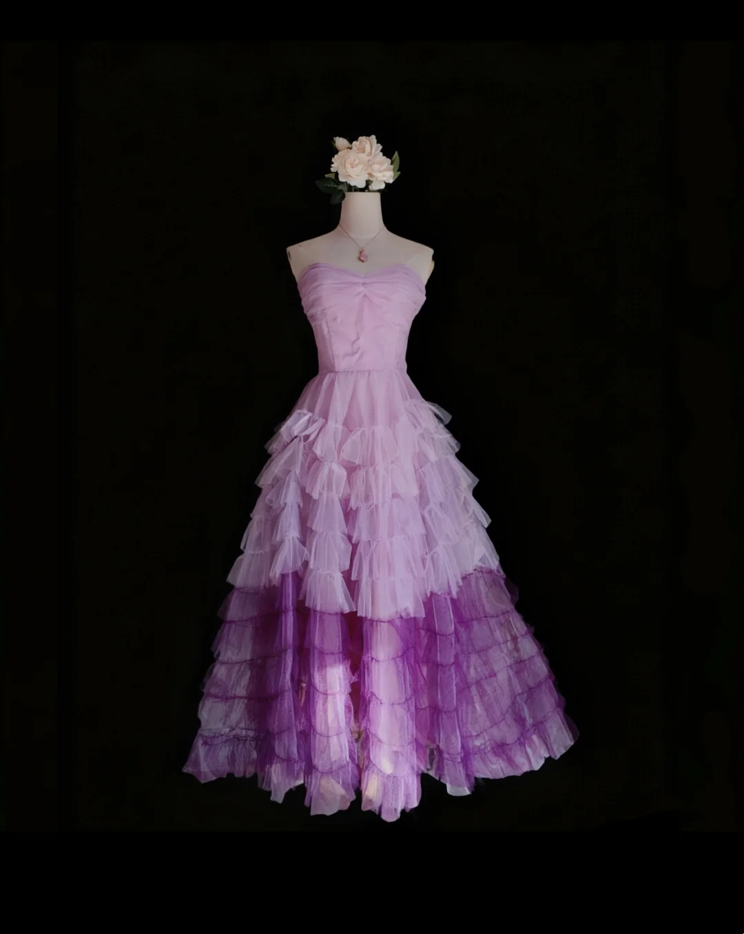 Strapless Lilac A Line Layered Long Prom Dress Graduation Dress J9042