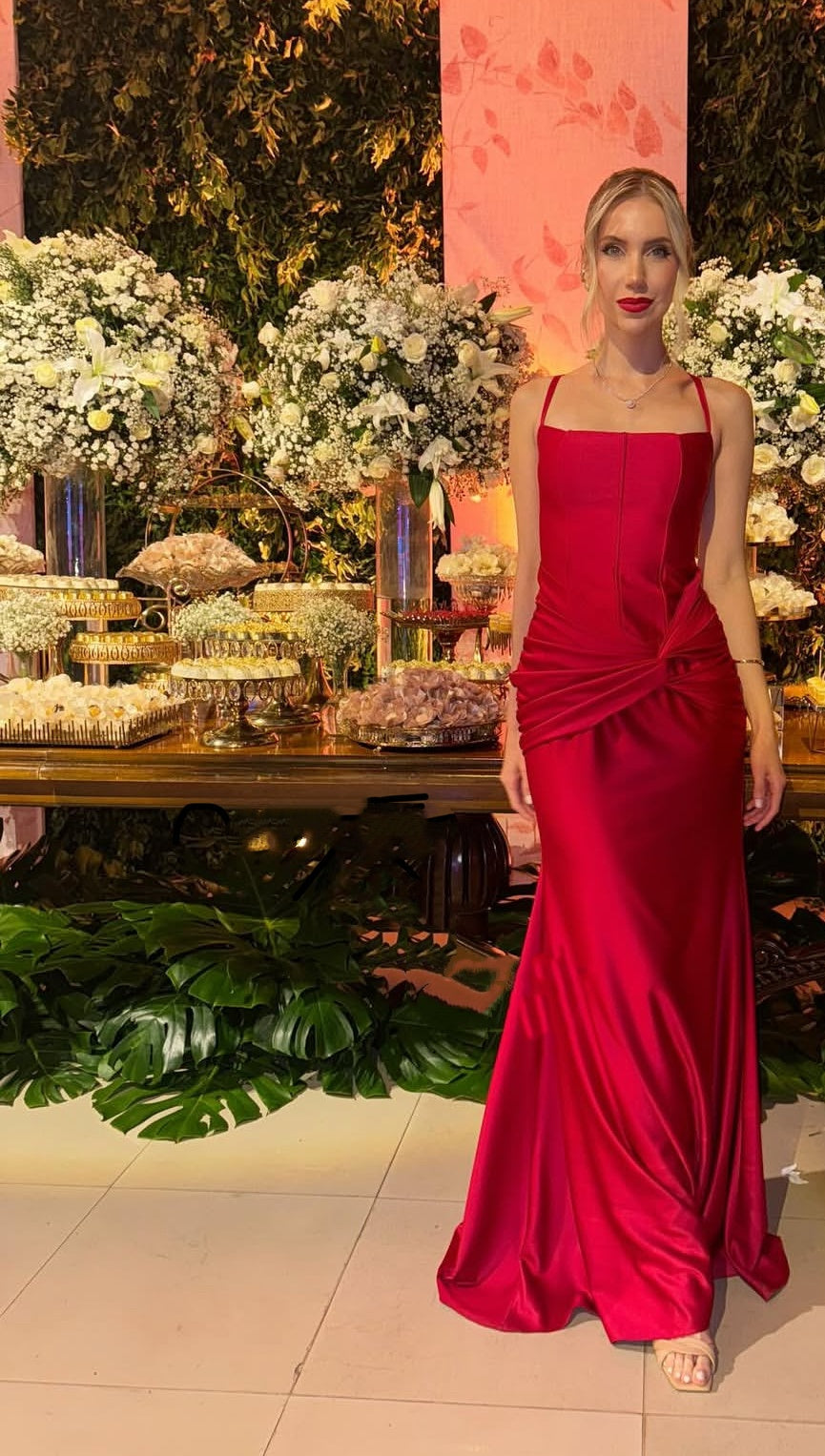 Red Mermaid Satin Long Prom Dress Wedding Guest Dress