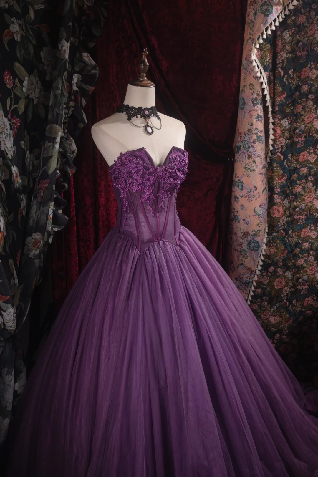 Strapless A-Line Purple Tulle Prom Dress Formal Party Dress Graduation Dress
