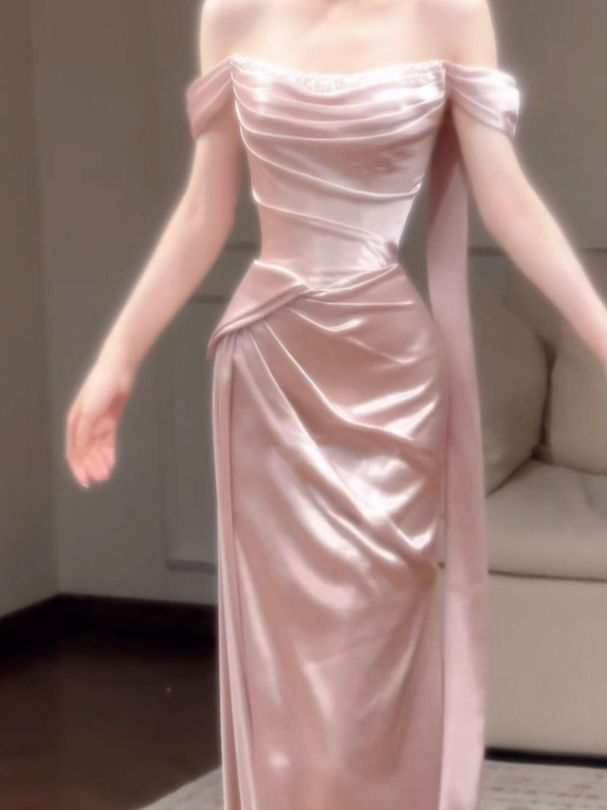 Off-the-Shoulder Pink Prom & Evening Dress Wedding Dress