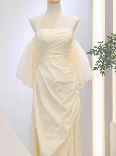 A-Line Strapless Long Prom Dress Apricot Evening Dress J9071