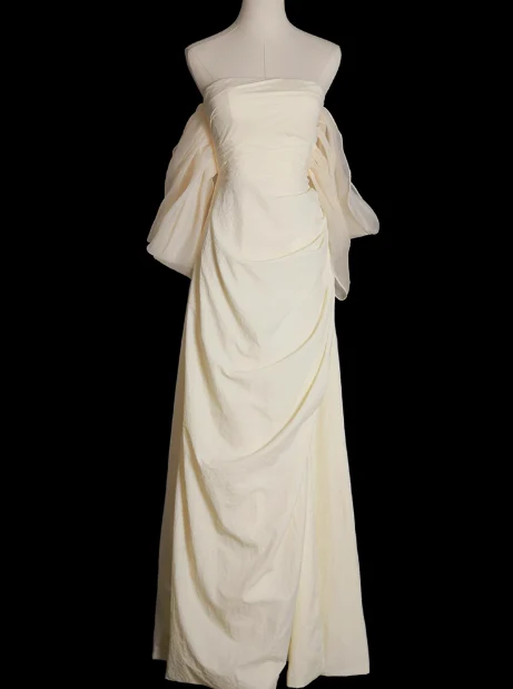 A-Line Strapless Long Prom Dress Apricot Evening Dress J9071
