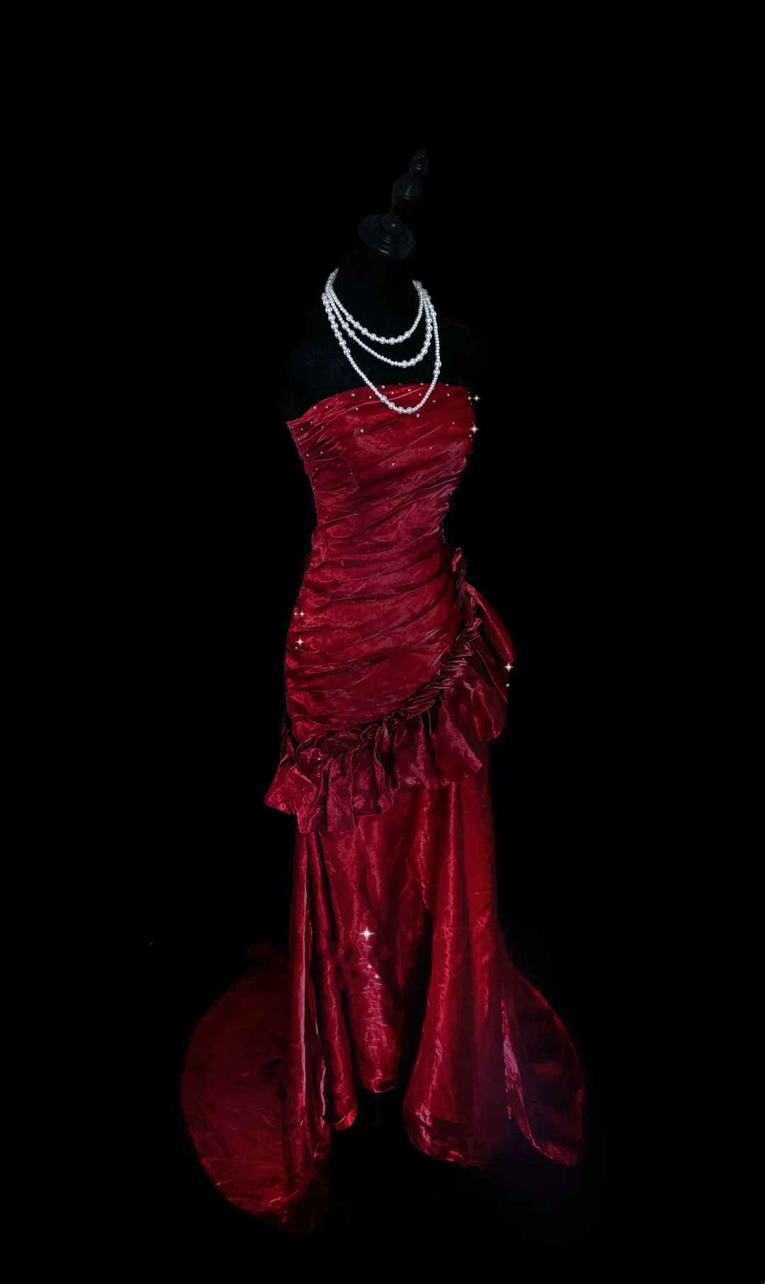 Strapless Burgundy Mermaid Long Prom Dress Ruffle Birthday Dress Evening Dress