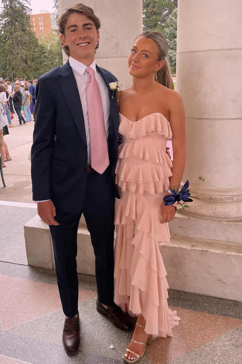 Elegant Ruffles Strapless Sleeveless Layered Long Party Prom Dress J9081