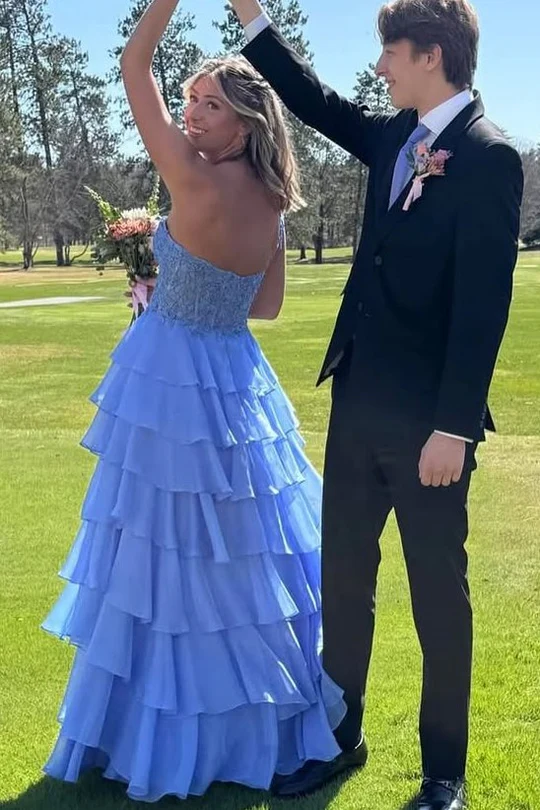 One Shoulder A-Line Layered Chiffon Prom Dress J9112