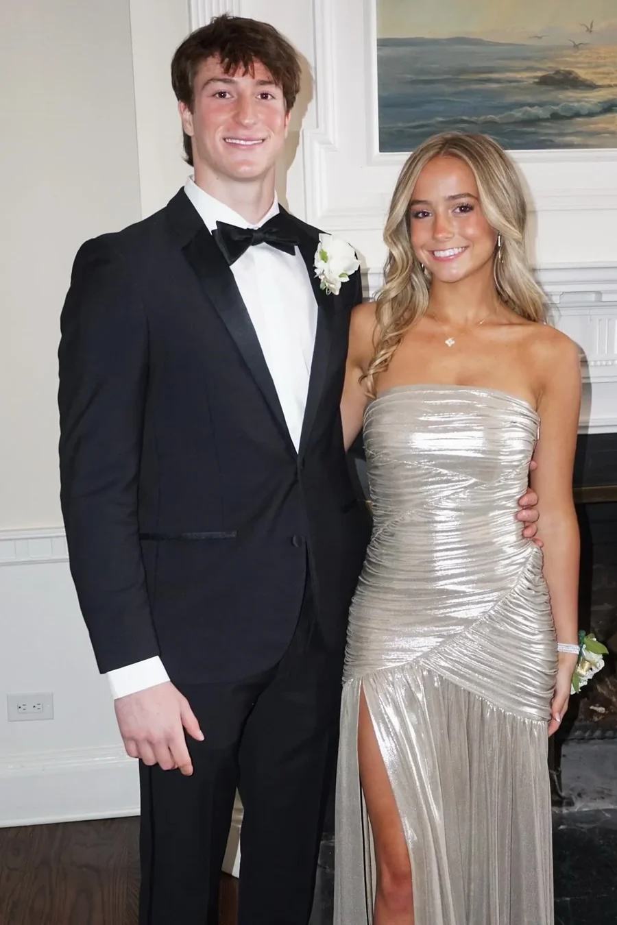 Silver Pleated Strapless A-Line Prom Dress With Slit J9134