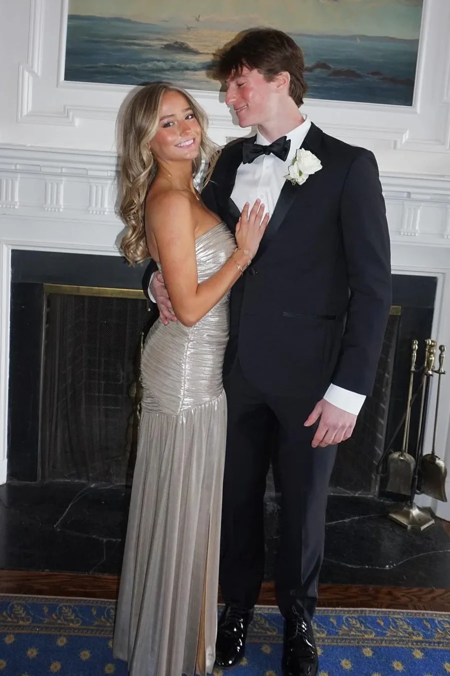 Silver Pleated Strapless A-Line Prom Dress With Slit J9134