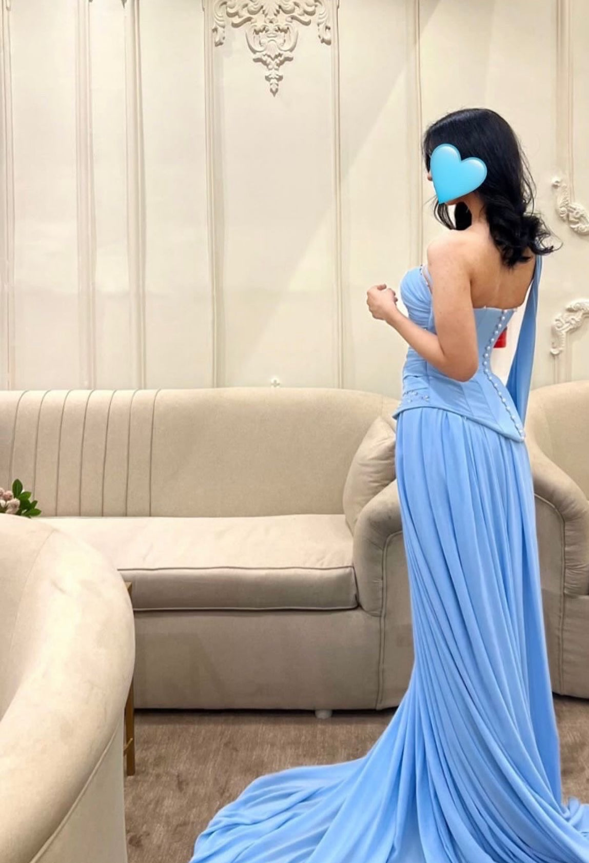 Strapless A Line Blue Prom Dress Formal Wedding Guest Dress J9149