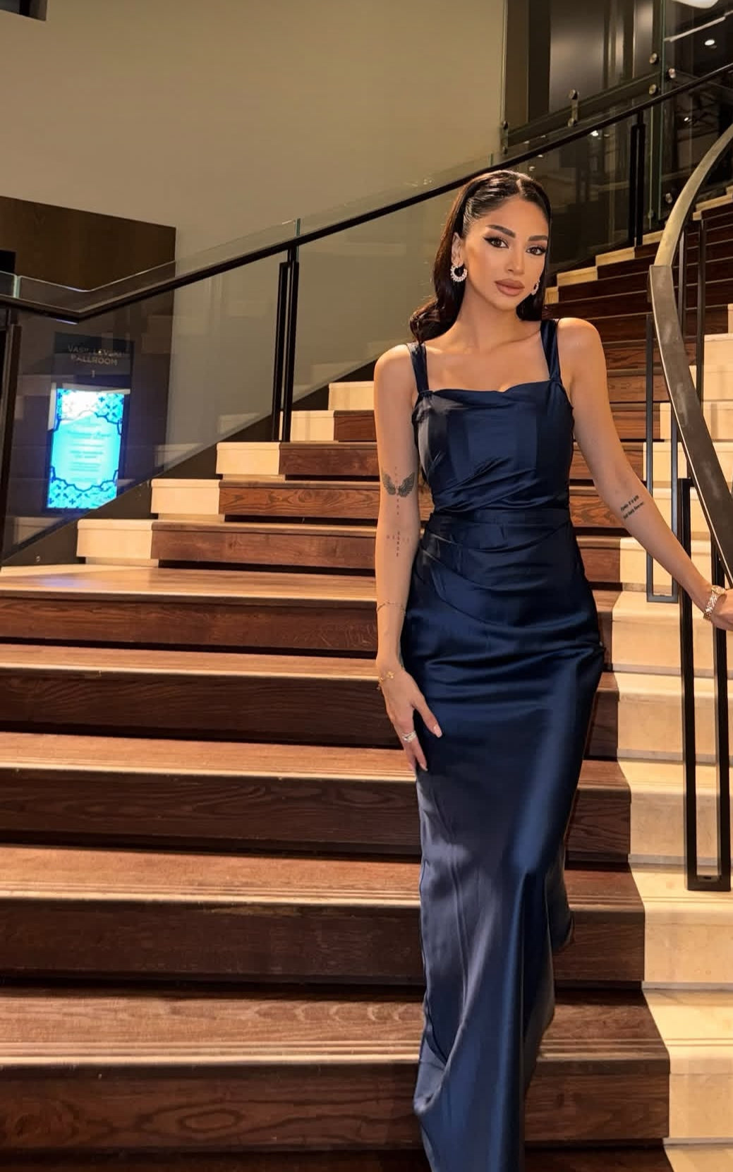 Navy Blue Satin Sheath Prom Dress Formal Graduation Dress J9154