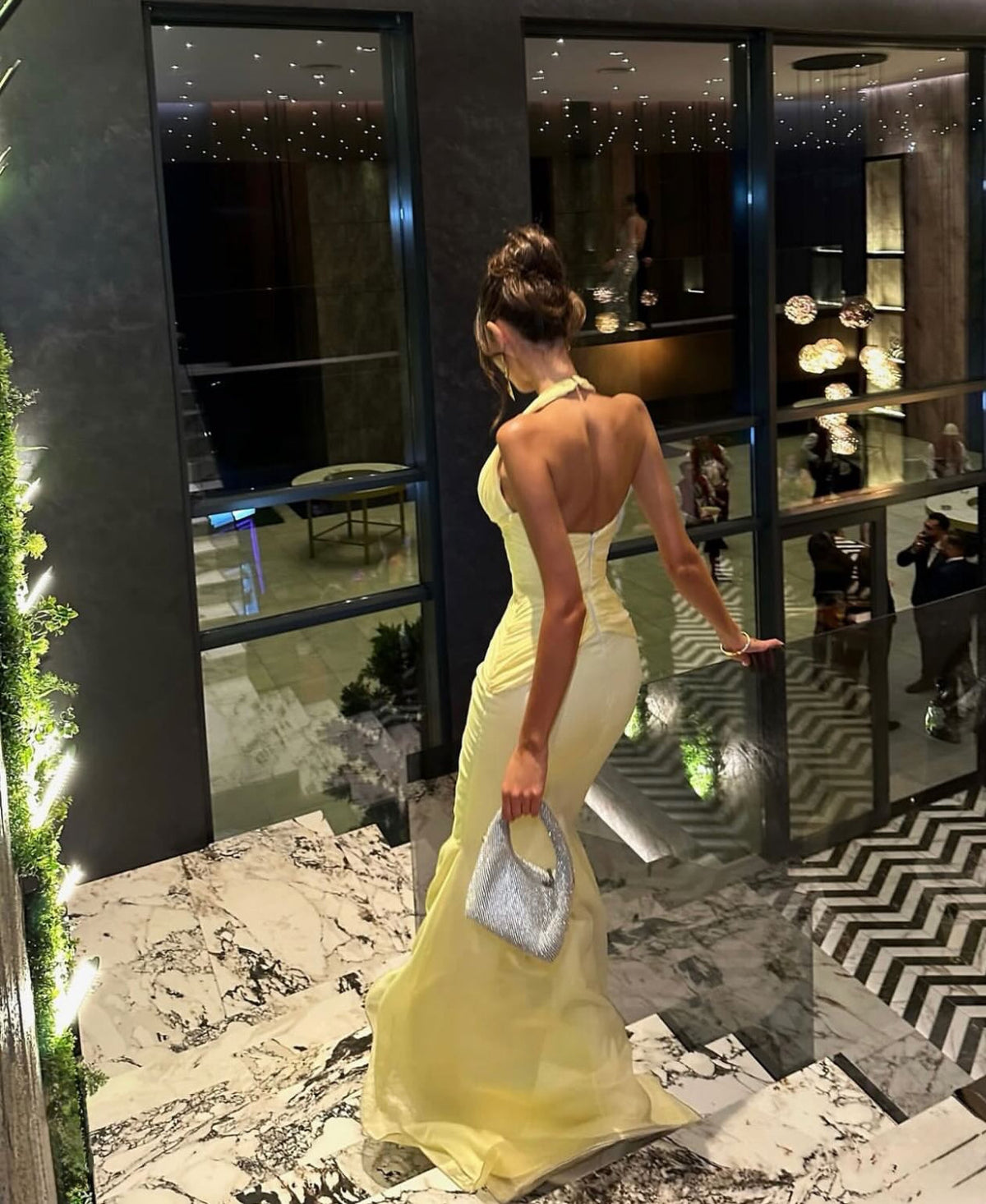 Halter Mermaid Yellow Long Prom Dress Formal Evening Dress