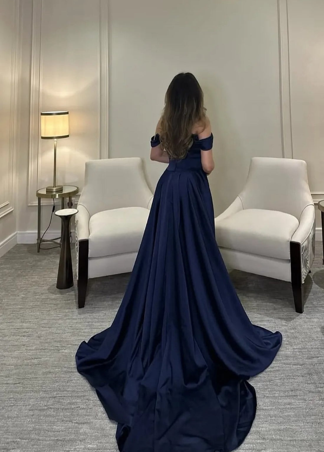 Off The Shoulder Navy Blue Long Prom Dress Formal Evening Dress J9161