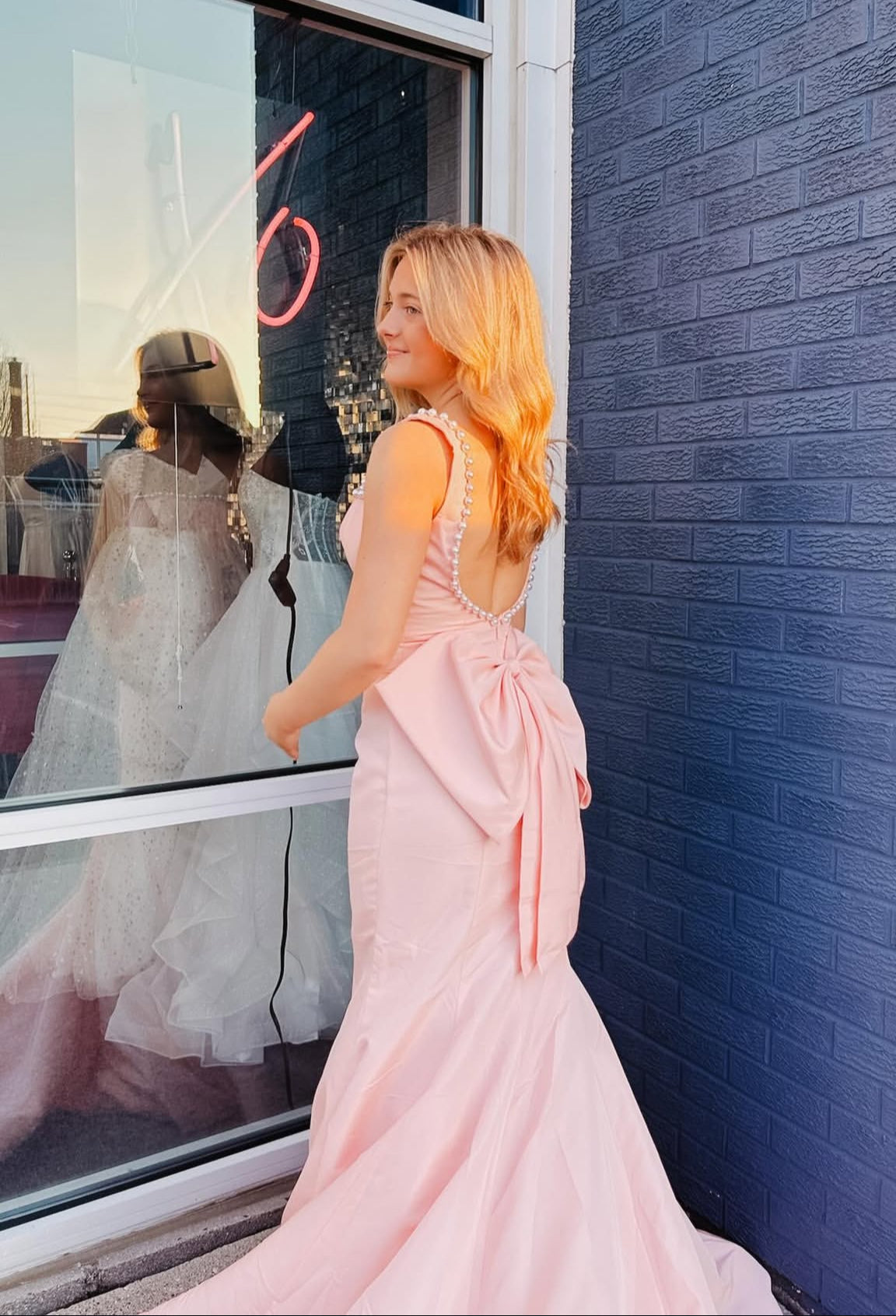 Pink Mermaid Long Prom Dress With Pearl Formal Graduation Dress