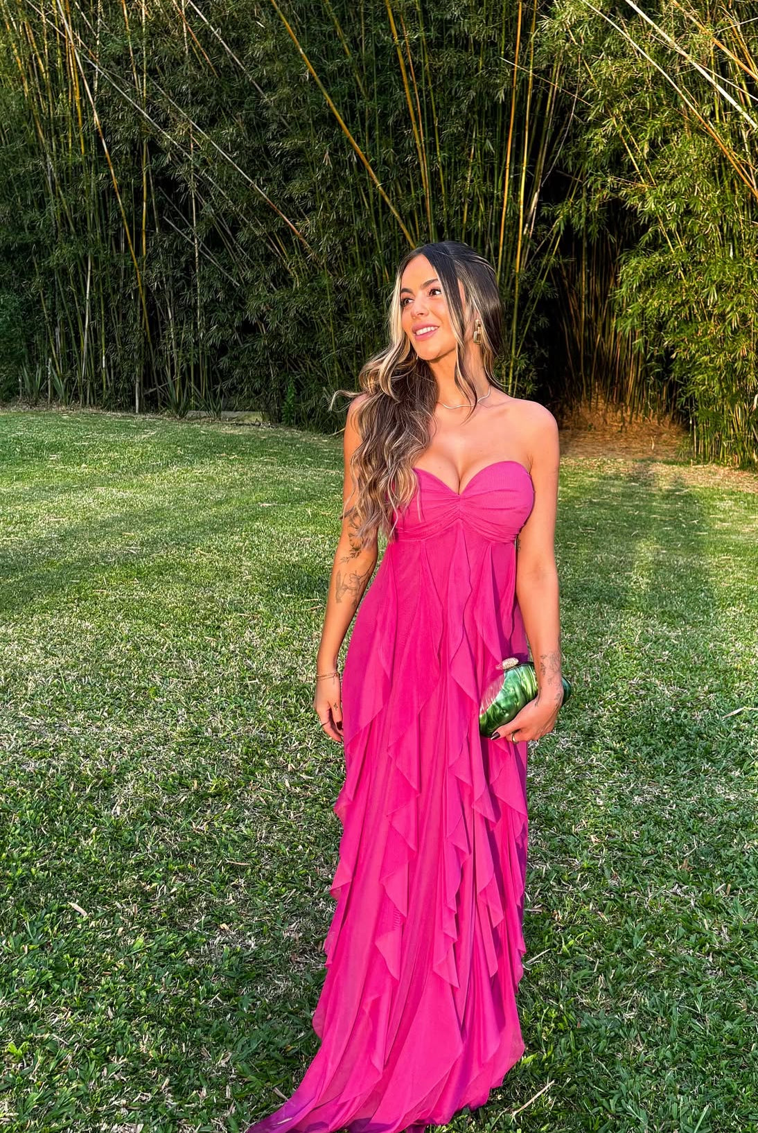 Strapless Fuchsia Long Prom Dress Graduation Dress Wedding Guest Dress