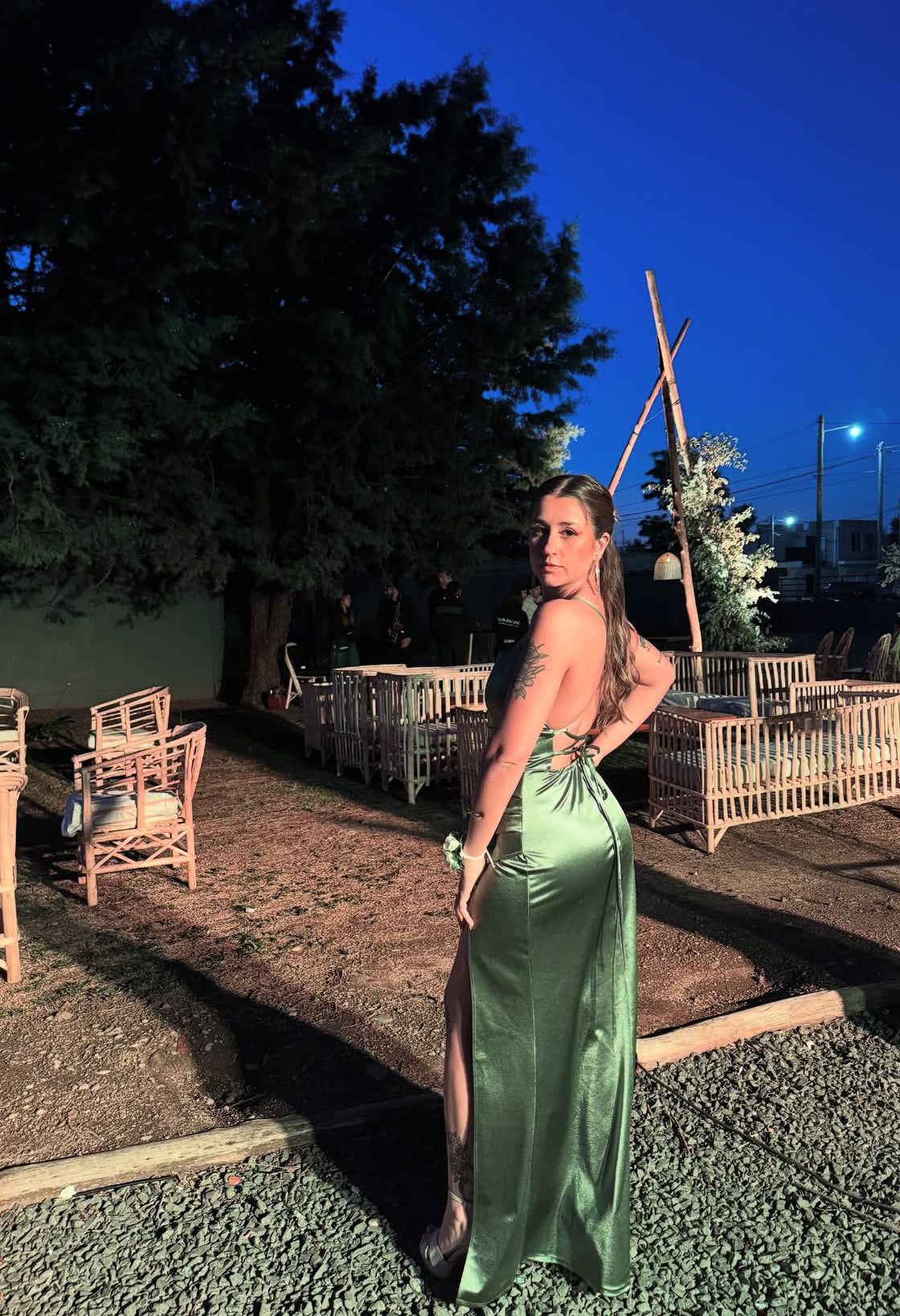 Green Satin Long Prom Dress Backless Formal Evening Dress J9178