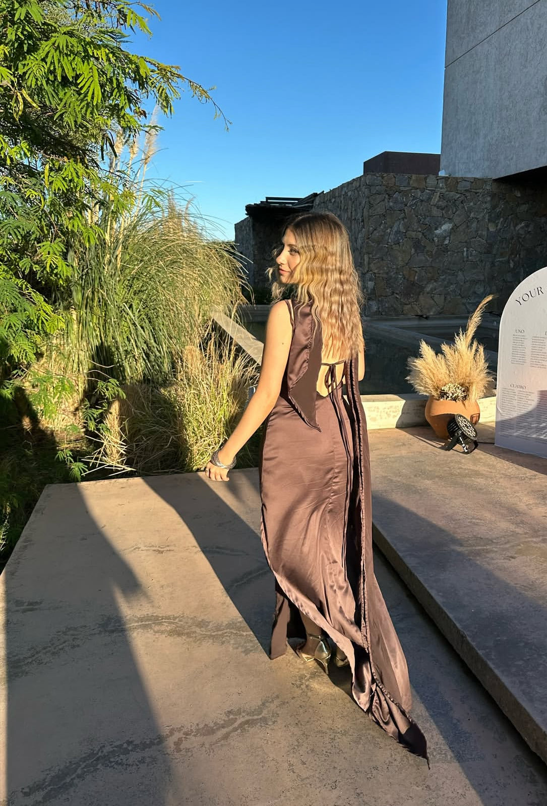 Brown Wedding Guest Dress With Side Slit Satin Evening Dress J9184