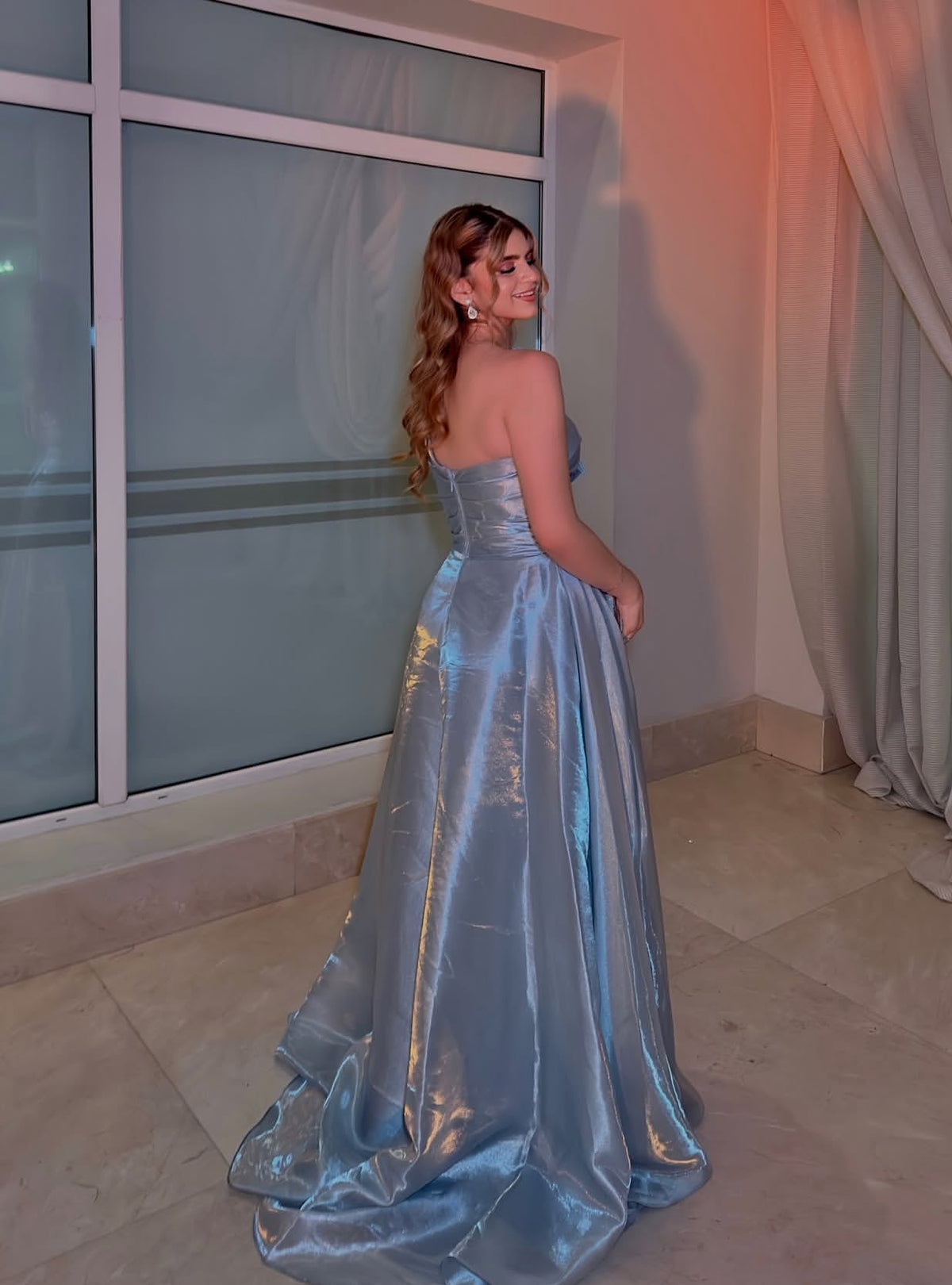 Strapless A-Line Blue Long Prom Dress Formal Evening Dress