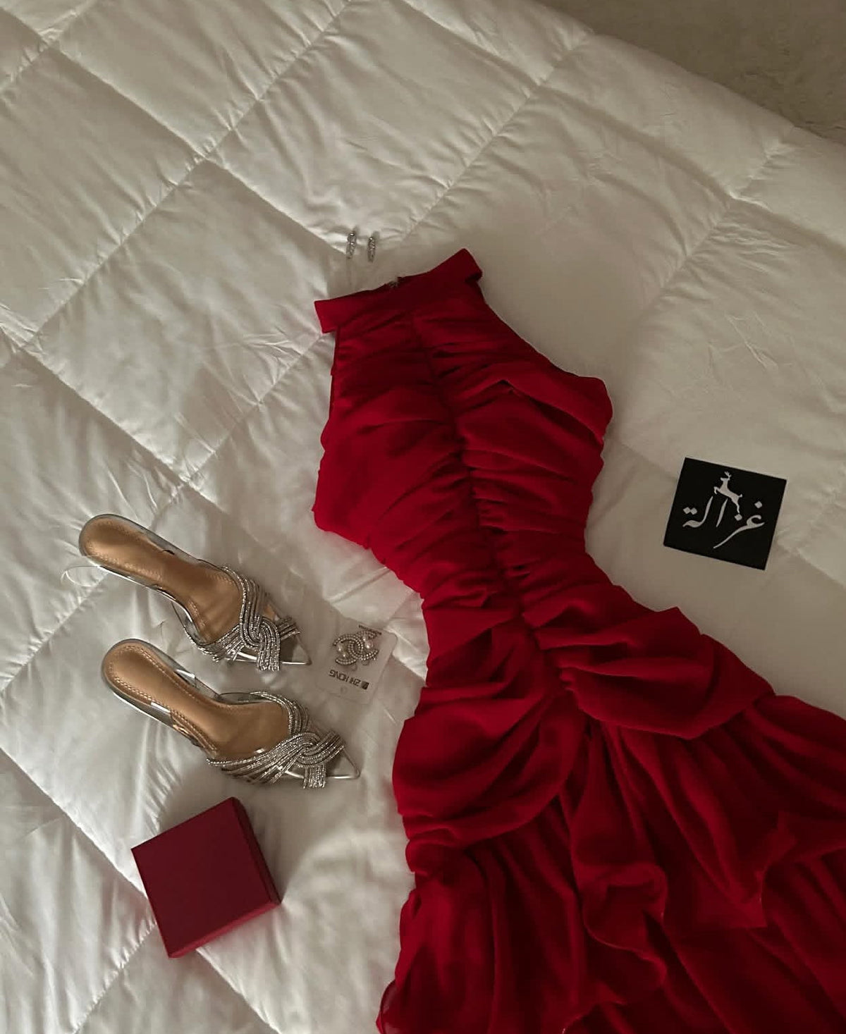 A Line Red Layered Prom Dress Formal Wedding Guest Dress J9231