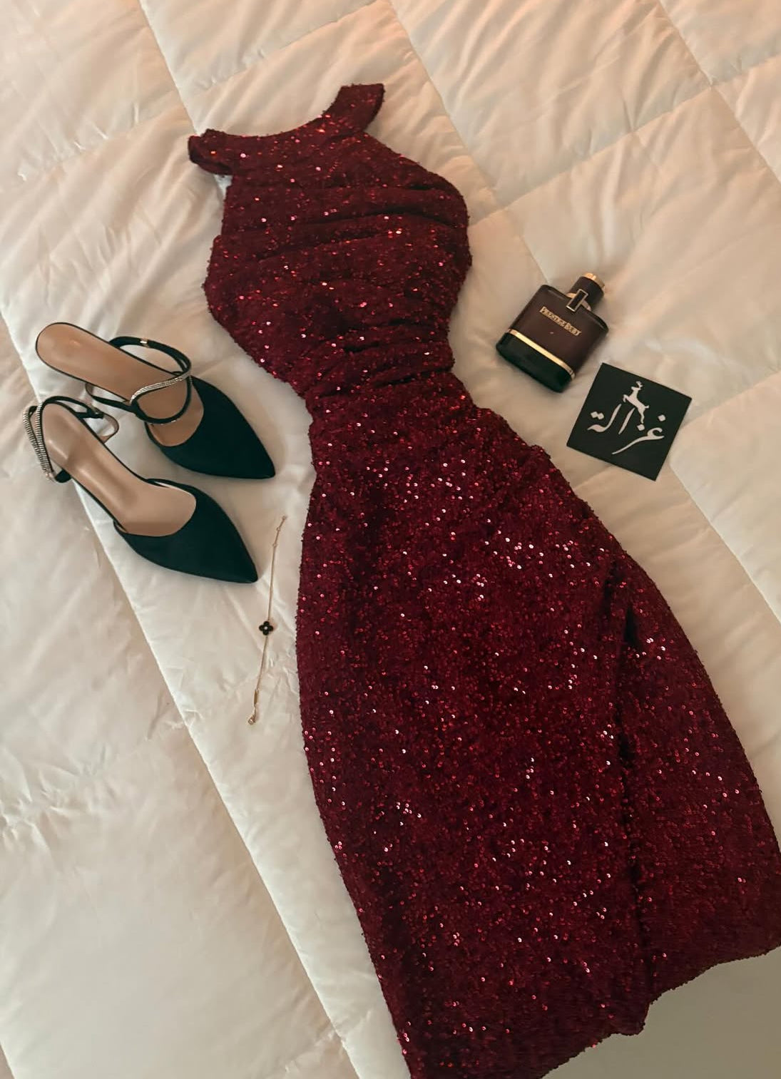 Burgundy Sequin Prom Dress Formal Evening Dress