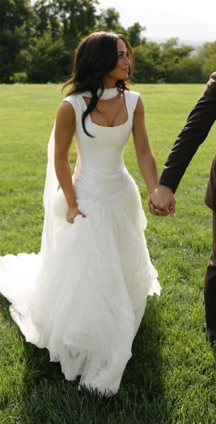 Classy White Tulle Wedding Dress Simplea Line Bridal Gown