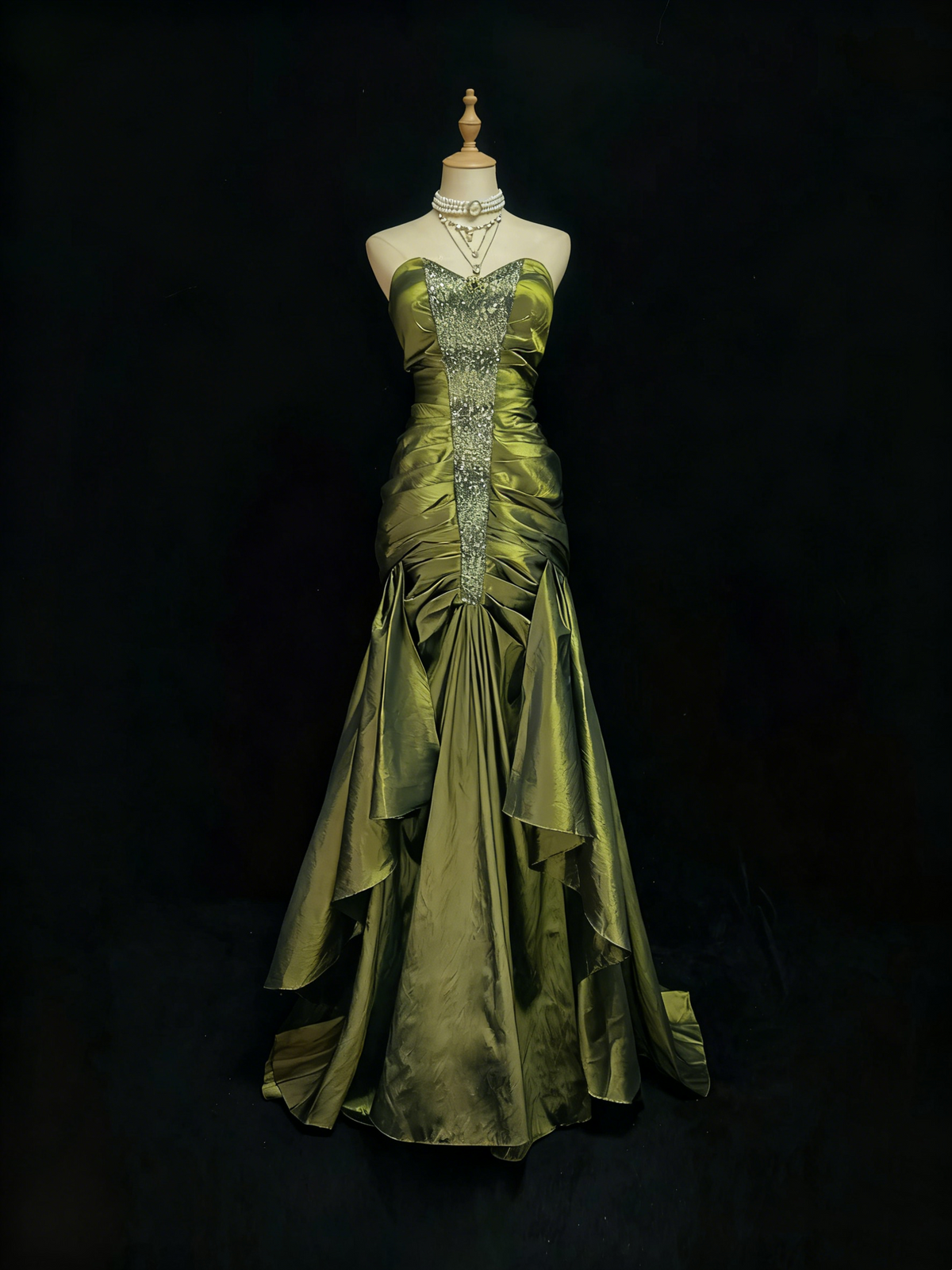 Sweetheart Mermaid Green Long Prom Dress Satin Formal Evening Dress