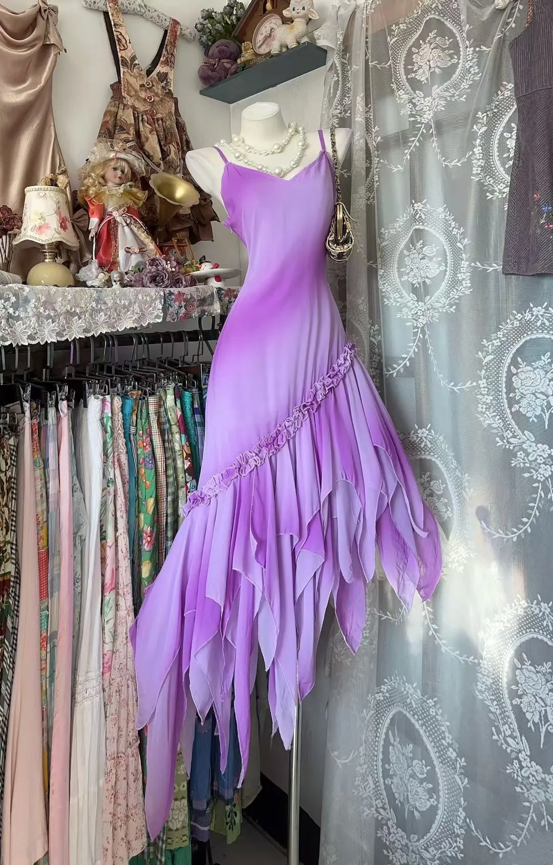 Purple Chiffon Ruffle Prom Dresses Formal Party Dresses