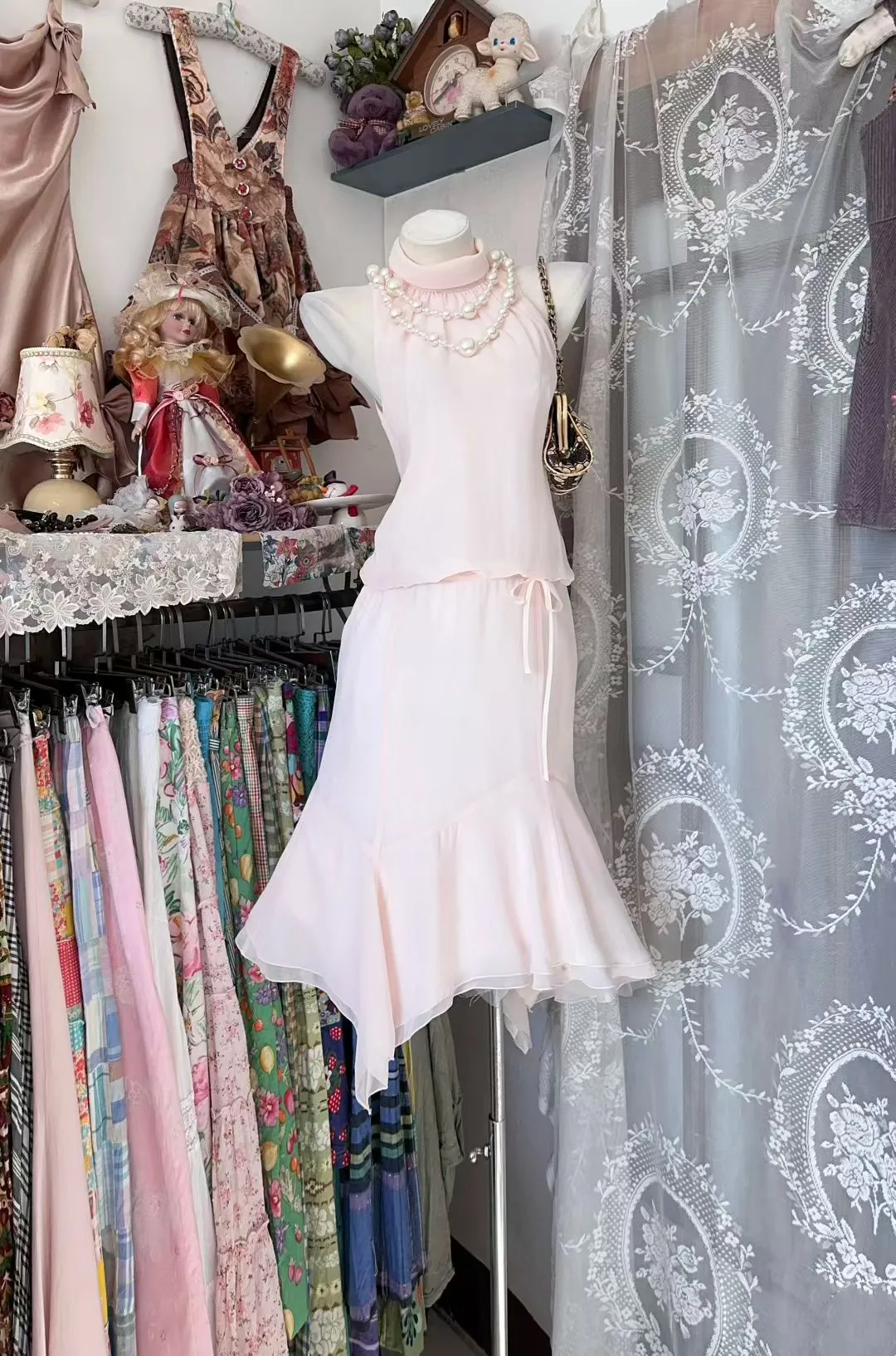 Mermaid Soft Pink Outfit Dress Cute Chiffon Dress J9297